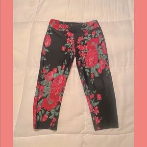 Gray and Pink Floral Leggings
